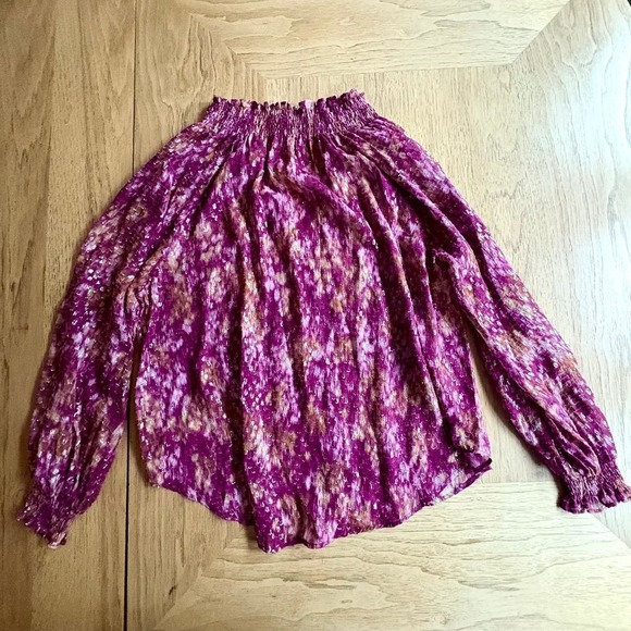 7 FOR ALL MANKIND Silk & Metallic Thread Long Sleeve Sheer Blouse Boho Top SMALL - Picture 5 of 8